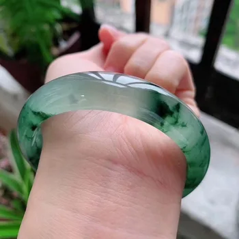 

Myanmar Jadeite Bracelet a ice floating flower jade bracelet floating green circle round jade bracelet female