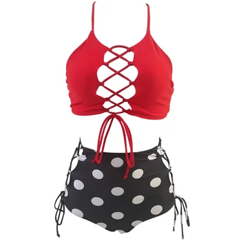 

Swimsuit 2020 New Sexy Shop Pink Plus Size Bandeau Bikini Swimwear Women High Waist Swimming Bathing Suit thong bikini Vacation