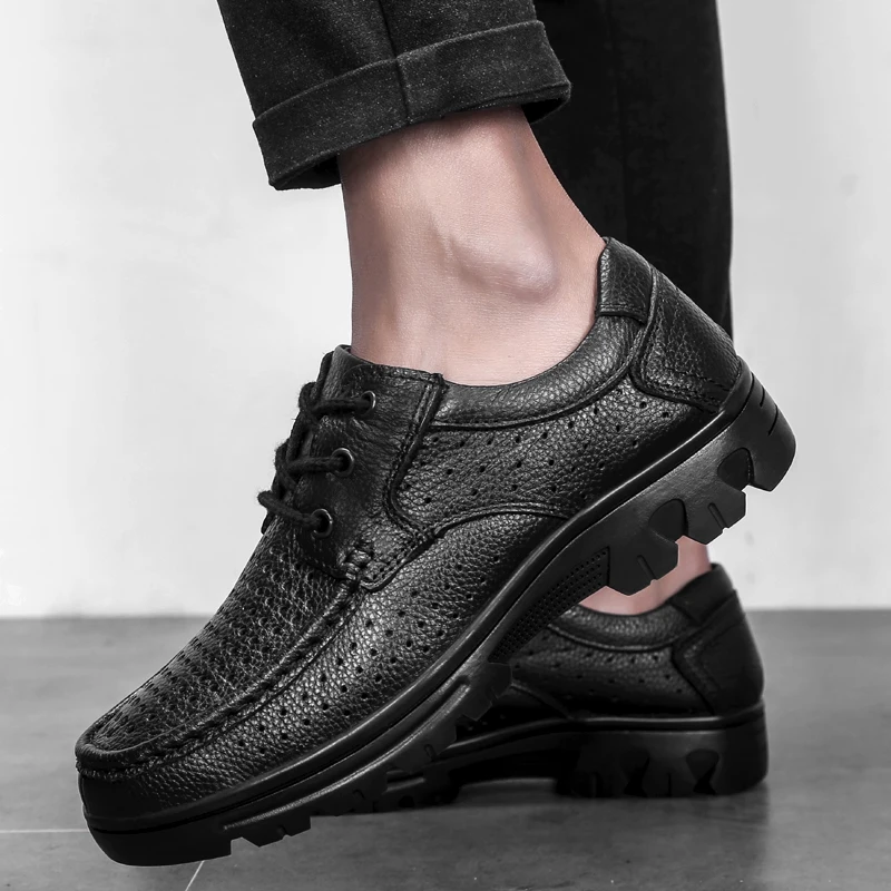 

Genuine Leather Men Shoes lace up Soft Men Casual Loafers Men Shoes Breathable Men Fashion Luxury Flats shoes big szie 49 L5