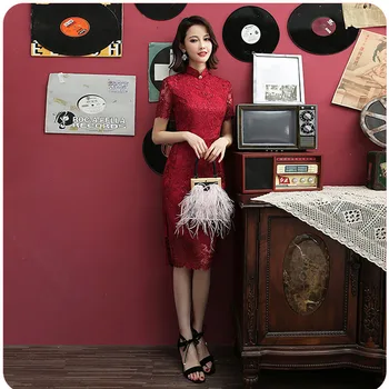 

Lace Print Flower Chinese Women Choengsam Oversize 3XL Vestidos Traditional Mandarin Collar Vintage Button Dress