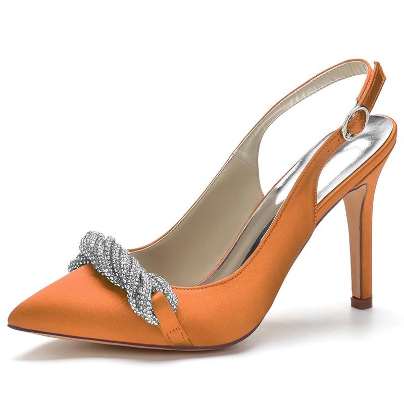 

Creativesugar Lady Pointed Toe Dress Heels Slingback Evening Shoes with Crystal Trim Bridal Wedding Party Prom Stelitto Pumps