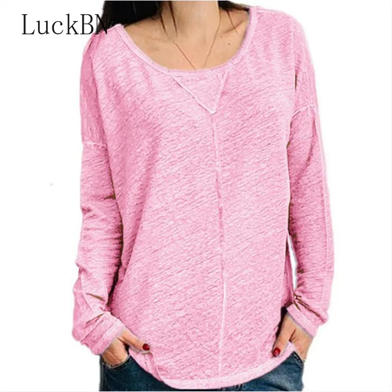 

LuckBN Autumn Winter T Shirt Women Clothing T-Shirts Casual Heart Long Sleeved O Neck T Shirt Fashion Loose Tops Roupas Female
