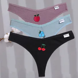 New Embroidery G-string Cotton Women's Panties Sexy Cherry Women's Underwear Solid Color Pantys Female Underpants M-XL