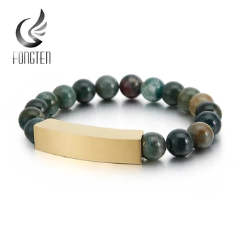 

Fongten Stone Bead bracelet Men with Stainless Steel Cube Charm Rosary Beads Bangle Retro Mens Bracelets Jewelry