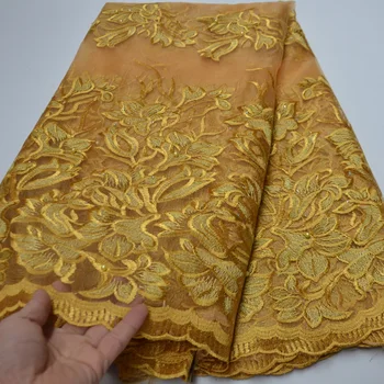 

9 colors (5yards/lot) Wholesales Nigerian net lace gold African French lace fabric with embroidery for wedding party PL1045