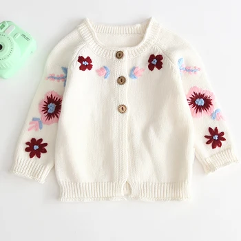 

Toddler Girls Winter Thick White Red Pink Cardigan Wool Coat Newborn Girl Boy Knitted Sweaters Embroidery Flower Knitwear Coat