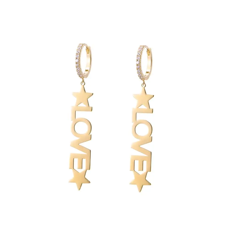 Gold Новинка, модные золотые серьги с надписью LOVE для женщин, стальное хрустальное кольцо из нержавеющей стали, серьги в форме звезды Love, ювелирные изделия, лучшие подарки - Окраска металла: Gold