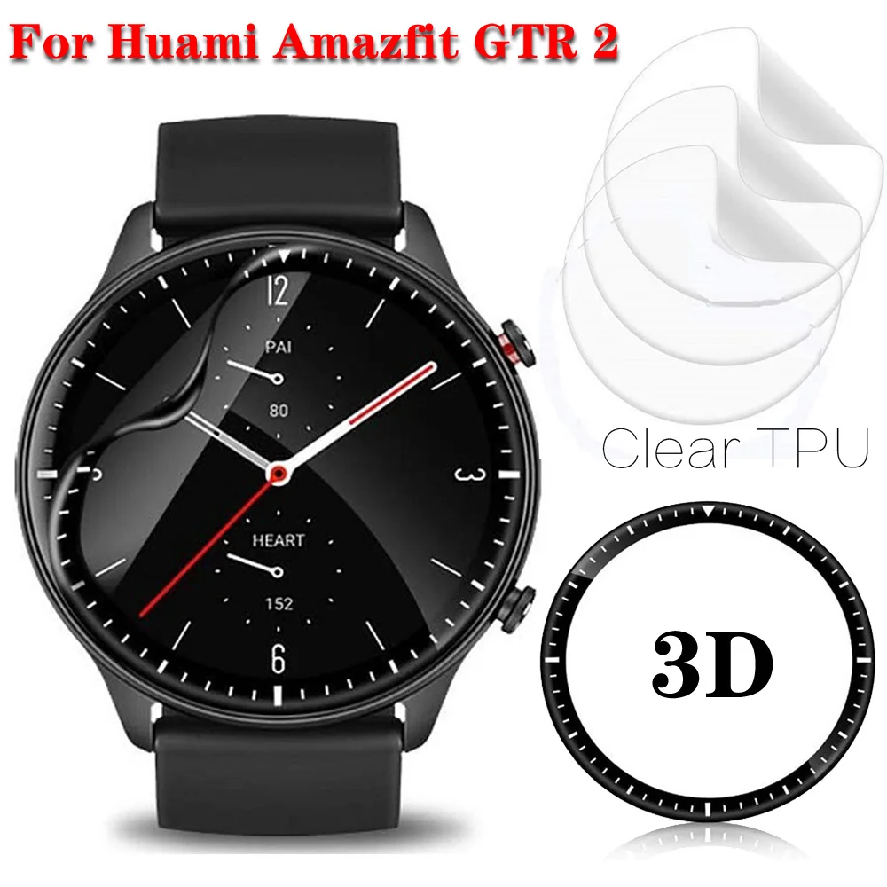 Protector de pantalla de cobertura completa para reloj inteligente, película protectora curvada 3D/HD transparente de TPU para Huami Amazfit GTR 2 GTR2