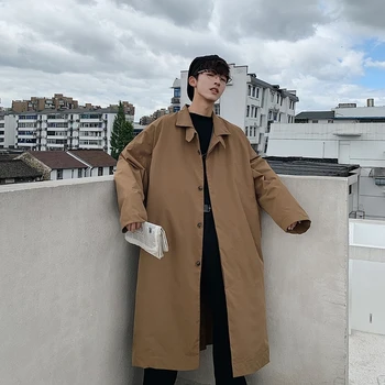 

2019 Autumn Men's Long Bomer Jacket Classic Style High-quality Windbreaker Loose Vintage Coat Male Black/brown Color Trench