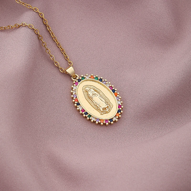 Gold Necklace Virgin Mary Pendant | Cubic Zircon Necklaces