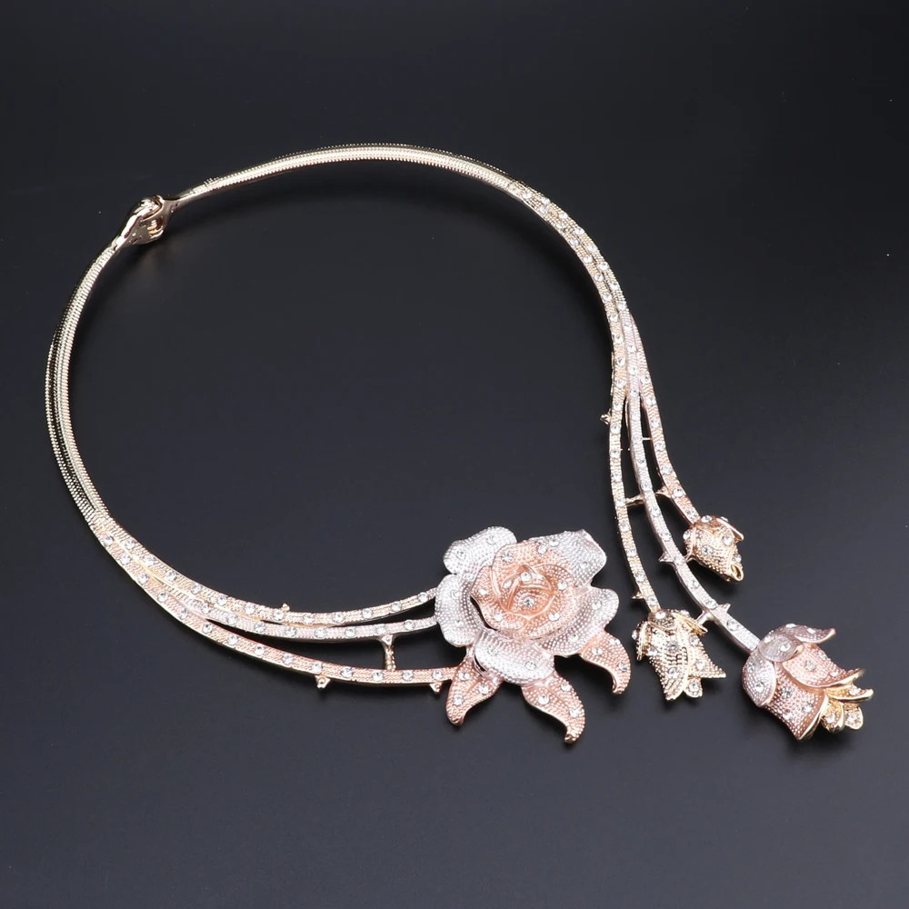 Bridal Jewelry Sets Nigeria Classic Jewelry Sets Elegant Bride Wedding Flower Shape Necklace Earrings Bracelet Ring Set for Dubai Women