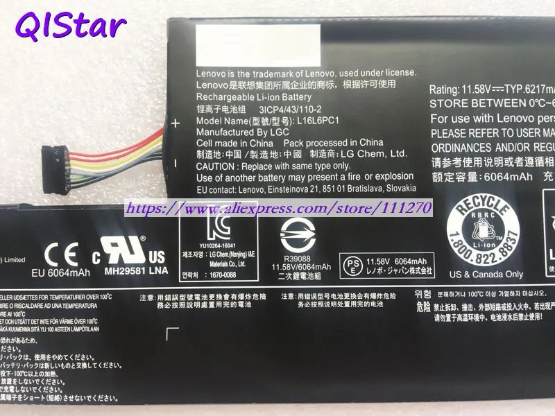 QISTAR 11,58 V 72Wh подлинный L16L6PC1 L16M6PC1 Аккумулятор для ноутбука lenovo Yoga 720-15IKB ноутбук компьютер