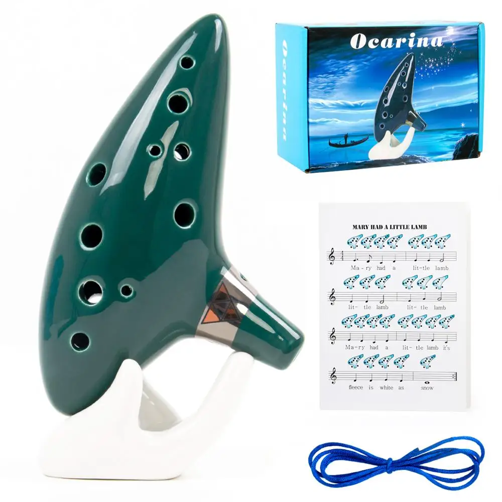 

Ocarina 12 Tones Alto C with Song Book Display Stand Neck Cord Green