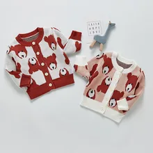 

2022 Spring New Infant Baby Cartoon Sweater Suit Cute Bear Print Knit Cardigan Newborn Baby Knitted Bodysuit Sleeveless Jumpsuit