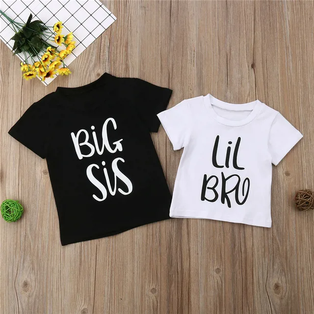 Little Brother Big Sister Twins Matching Outfit Tops Kids Baby Girl Boy Casual T-shirt Summer Short Sleeve Cute Shirt Clothes 4