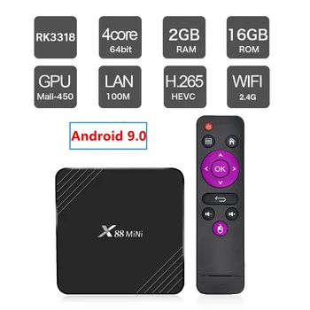 

X88 Mini Smart TV Box Android 9.0 2GB DDR3 16GB EMMC RK3318 Quad Core 4k Android TV Box USB 3.0 2.4G Wifi 100M LAN Set top box