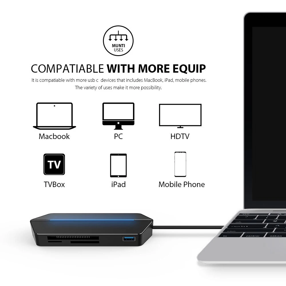 8 в 1 концентратор адаптер многофункциональная док-станция type-C к HDMI USB 3,0 порт аксессуары для ПК компьютер планшет зарядка PD