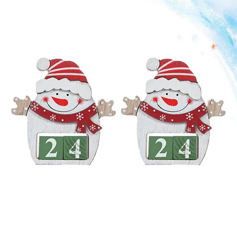 2PCS Wooden Desktop Countdown Calendar Christmas Snowman Shape Ornament Doll Adornment