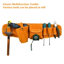 Sac à outils en cuir résistant à l'usure, boîte à outils électricien multifonctionnel rangement des pièces de matériel des outils à main Portable