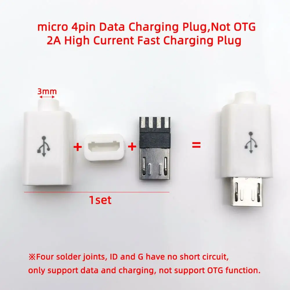 2A 4P white 10 sets 10 комплектов тип сварочной проволоки 4Pin 5PIN 1A/2A большой ток DIY Micro USB штекер разъемы комплект соединителей w/Чехлы OTG разъем - Цвет: 2A 4P white 10 sets