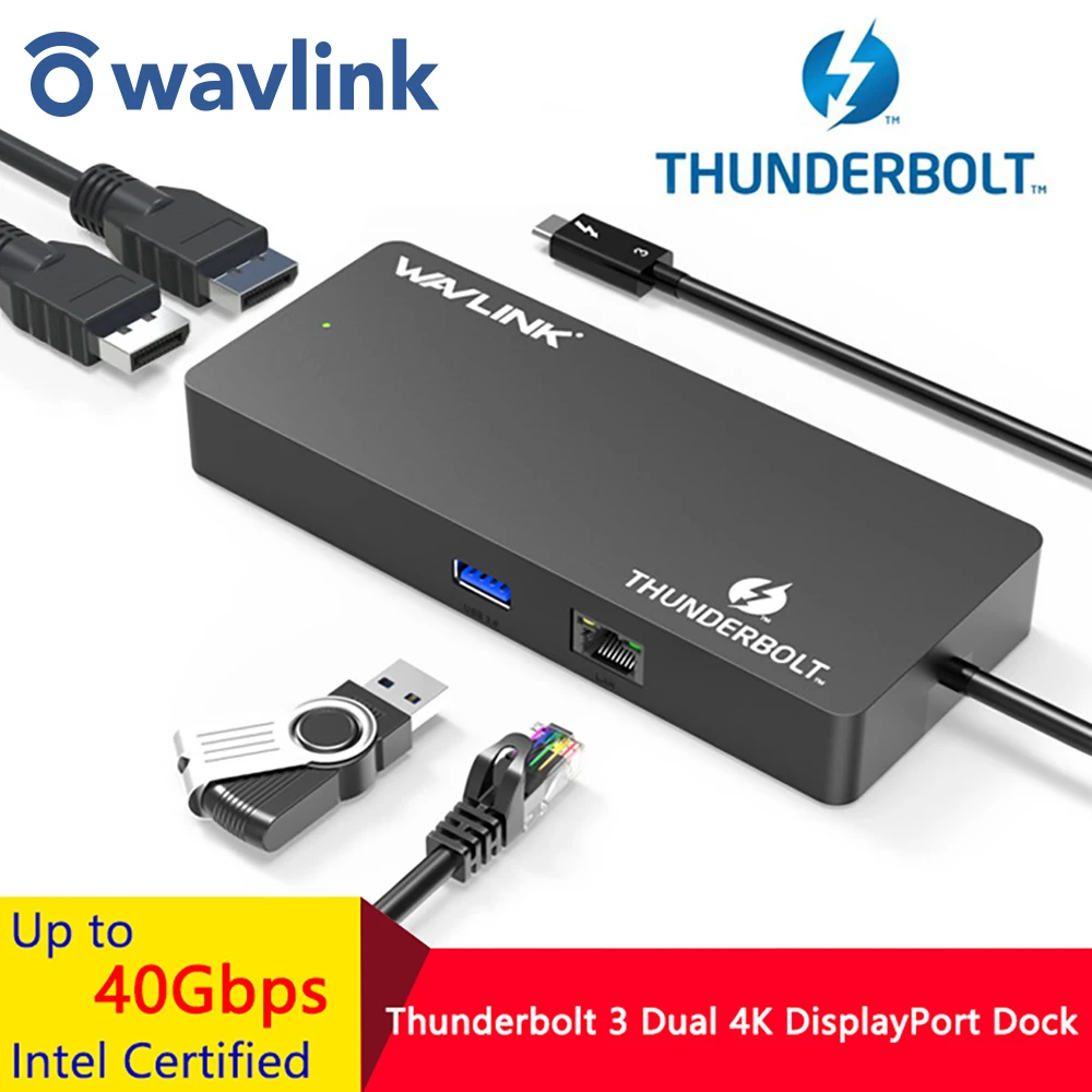 US $122.95 Wavlink Thunderbolt 3 USB C Docking Station Dual 4K60Hz DisplayPort 5K with USB 30 Gigabit Ethernet For Macbook pro Notebook