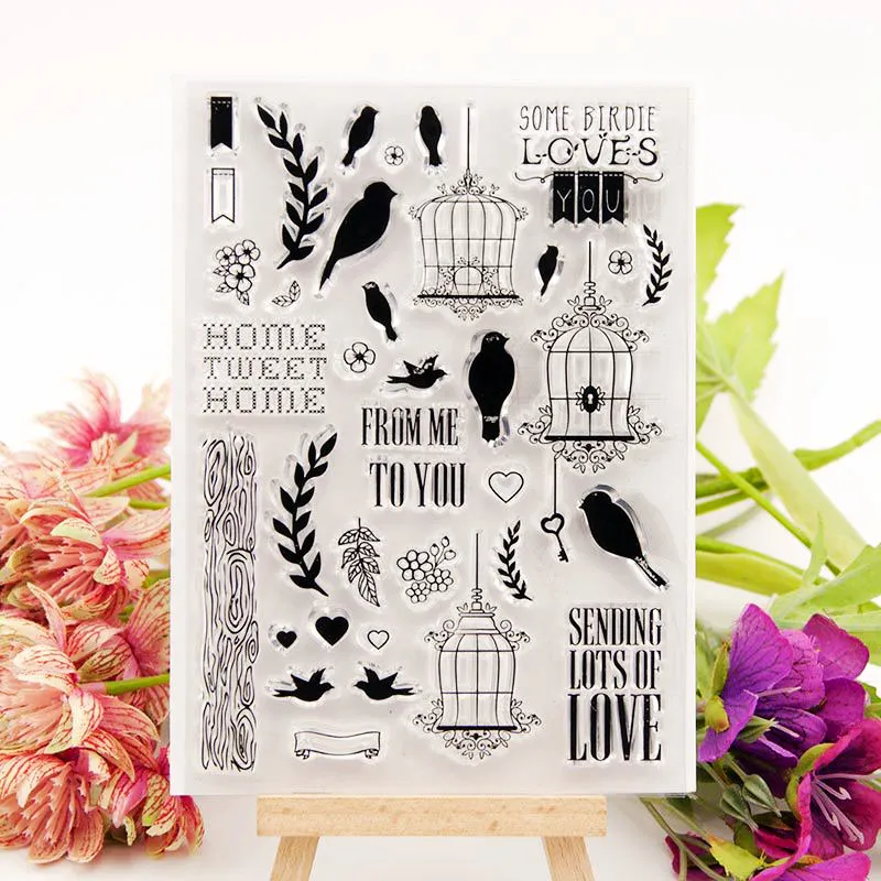 

Bird Clear Stamps for DIY Scrapbooking Bird Cage Leaf Transparent Stamps Card Making Album paper Craft Decoration New Stamps