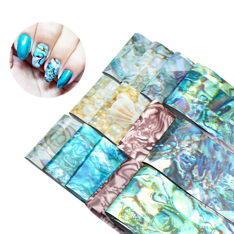 16 шт./компл. красочные Мрамор shining Stone Рок наклейки из фольги для ногтей Клей трафаретные наклейки для маникюра ногтей искусство украшения ZJT4037