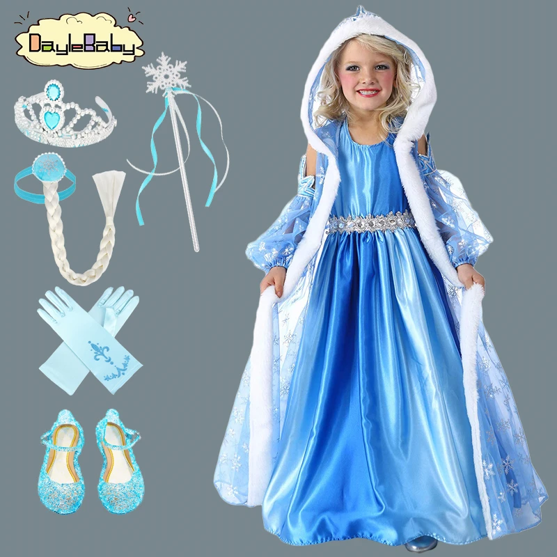 Детская одежда для маленьких девочек из 3 предметов длинное платье Эльзы для свадебной вечеринки платье-пачка принцессы Анны со снежинками и блестками Infantil Vestido Roupa