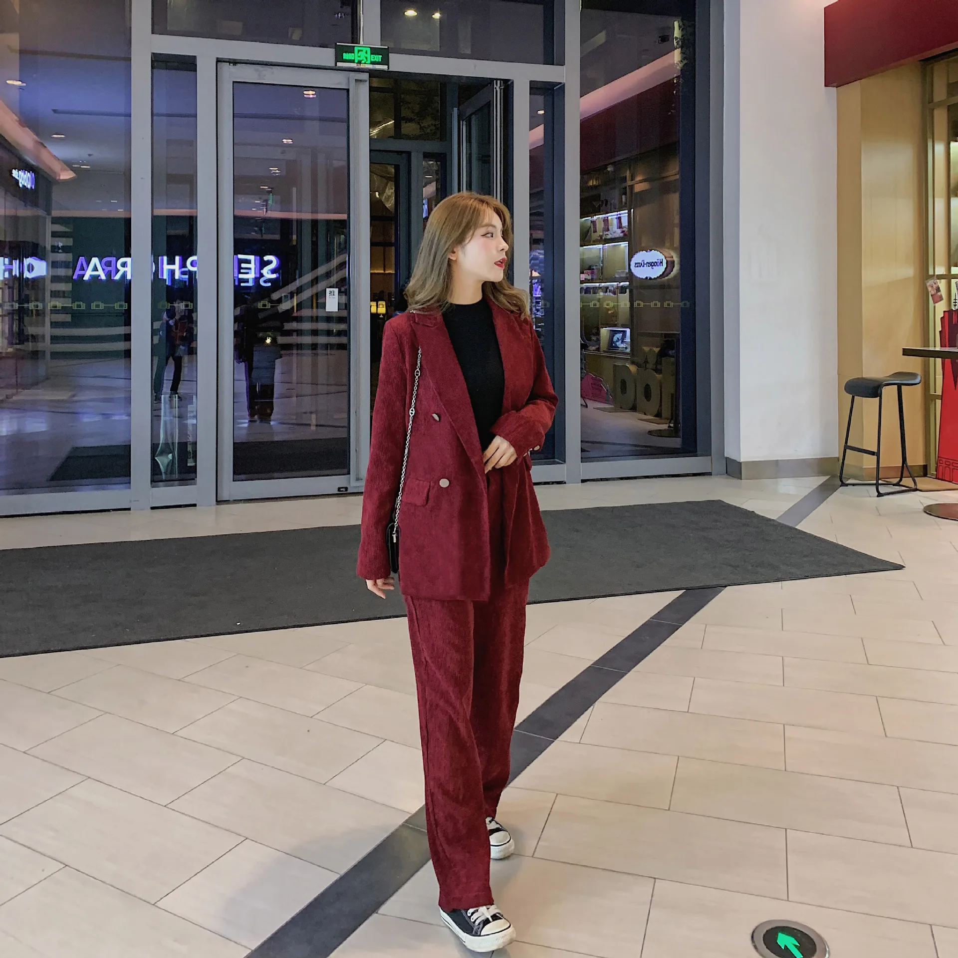 Jacket pants Элегантные женские костюмы, новинка, Ретро стиль, вельвет, длинный рукав, женский костюм, пиджак, куртка, женские дикие брюки, комплект из двух предметов - Цвет: Jacket pants