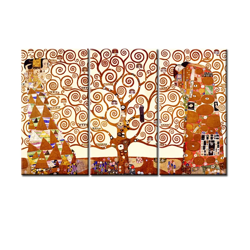 3 Панели классические известные картины Древо жизни от Gustav Klimt настенные