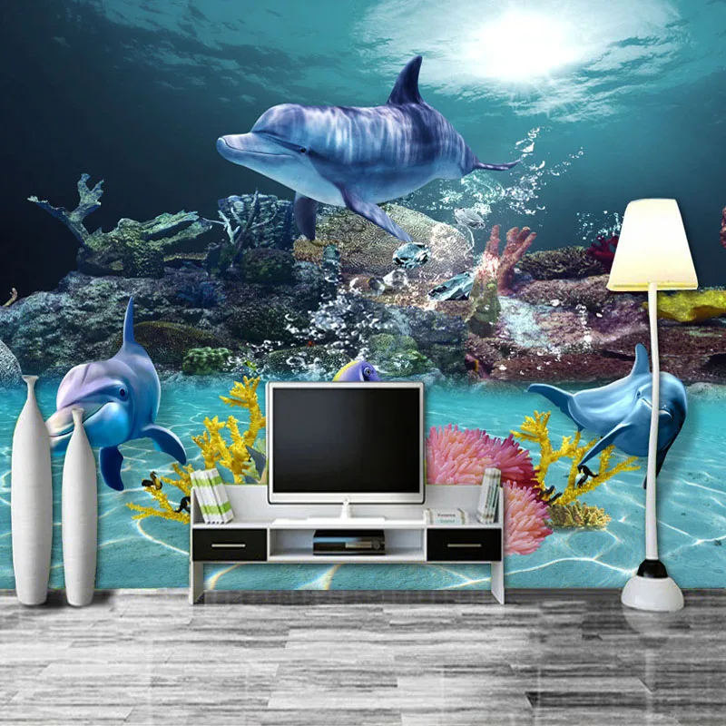 

Drop Shipping Custom Photo Wallpaper Mediterranean Style 3D Sea World Coral Dolphin Home Decor Wall Painting Backdrop Wallpaper