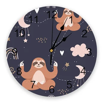 

Sloth Meditates Stars Wall Clock Decorative Creative Modern Wall Clock for Living Room Kitchen Office Bedroom