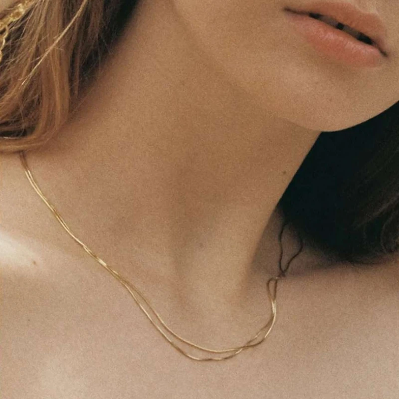 Ultra Thin Trendy Street Style 18K Gold Plated Short Herringbone Chain Choker Necklaces For Women Minimalist Necklace | Украшения и