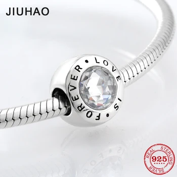 

925 Sterling Silver fashion sparkling love is forever Crystal Clear CZ beads Fit Original JIUHAO Charm Bracelet Jewelry making