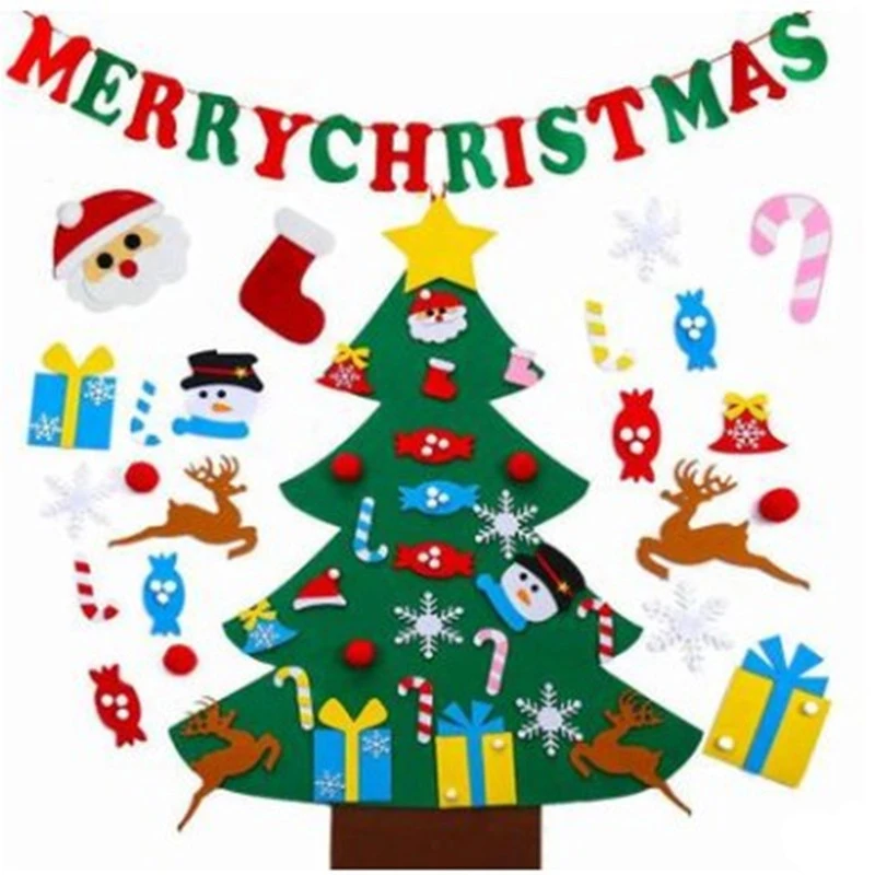 

DIY Felt Christmas Tree Christmas Decoration for Home Navidad 2021 New Year Christmas Ornaments Santa Claus Xmas Kids Gifts