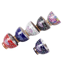 Эмалированная Цветная Керамическая Серебряная чашка из стерлингового серебра 999 ручная Серебряная чашка кунг-фу