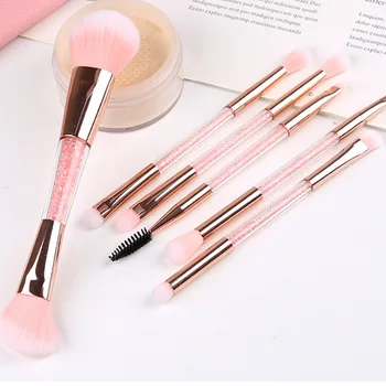 

6pcs makeup brush set for women Double Head Pink Plastic Handled Synthetic Hair Brow Eye Shadow Blending Powder brushes kits