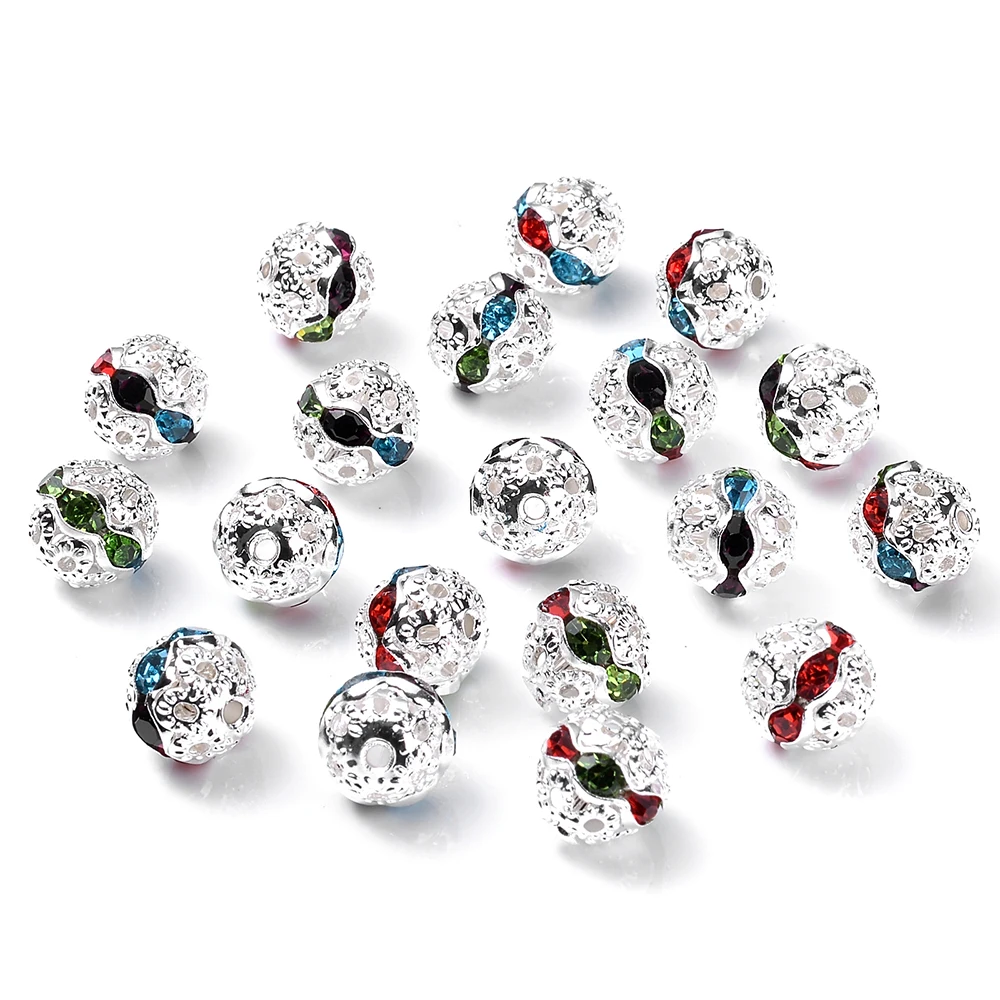 20 teile/los Strass Kristall Ball Perlen MultiColor Metall Spacer Perlen für Schmuck Machen DIY Armband Halskette Liefert 6/8/10mm – Detail 9