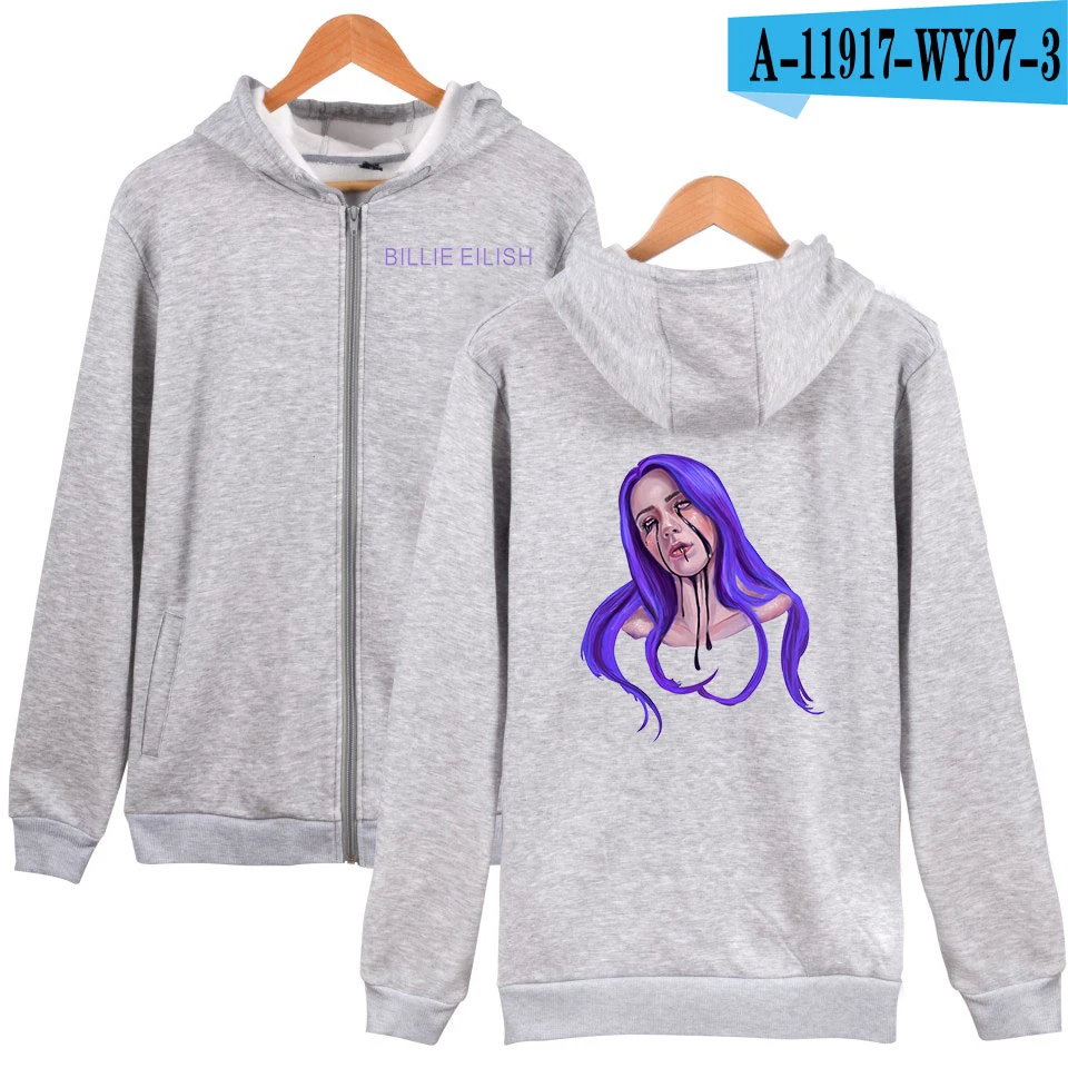 Kpop Singers куртка Billie Eilish пальто на молнии Толстовка мужская хип хоп Супер пуловер со звездами Повседневная Толстовка Осенняя уличная одежда - Цвет: Gray