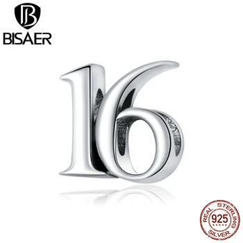 

BISAER Numbers Beads 925 Sterling Silver Simple Numbers-16 Charms fit Silver Bracelets DIY Jewelry Making ECC1624