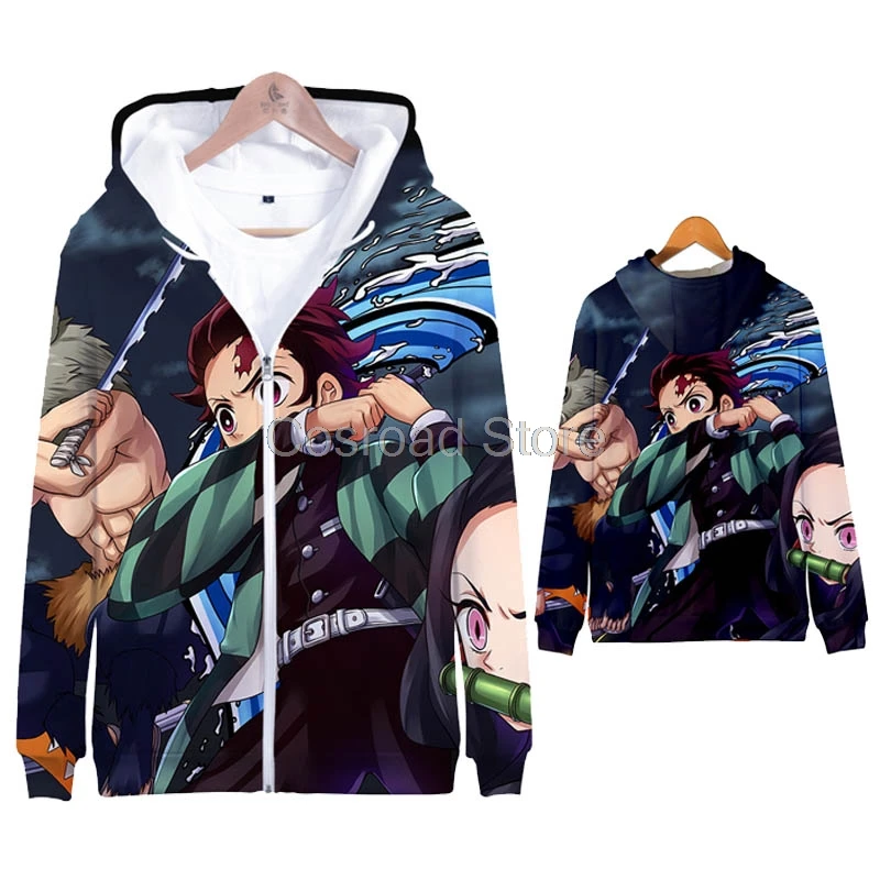A Cosroad Tanjirou Nezuko Kamado толстовки с капюшоном «Demon Slayer Kimetsu no Yaiba», костюмы для косплея, куртка с 3D принтом, Свитера с капюшоном на молнии - Цвет: A