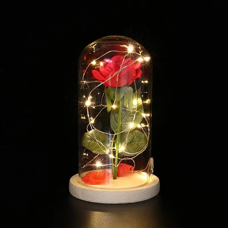 USB 20LED ночник из розового стекла купольная медная проволока деревянная база