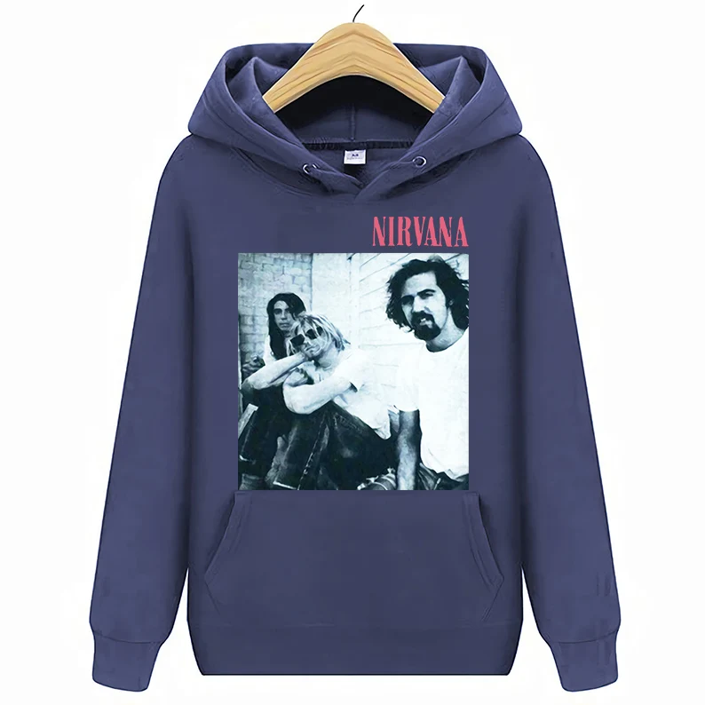 Тёмно-синий Nirvana толстовки винтажные 90s толстовки рок-группы свитшоты унисекс Fa - Цвет: Тёмно-синий
