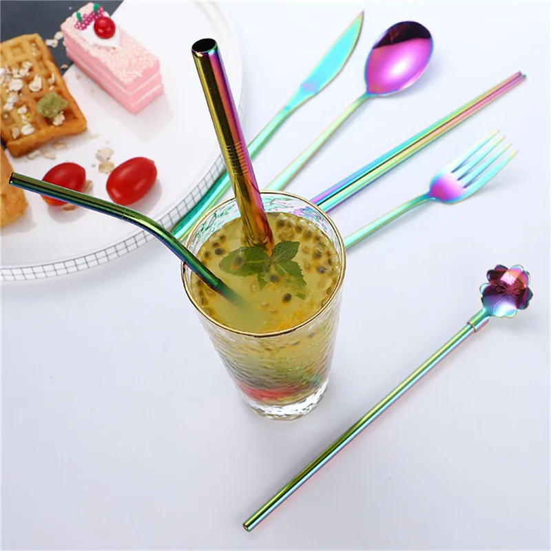 

9pcs Reusable Cutlery Set Portable Tableware Stainless Steel Cutlery Fork Spoon Knife Set with Cutlery Bag for Travel ag01