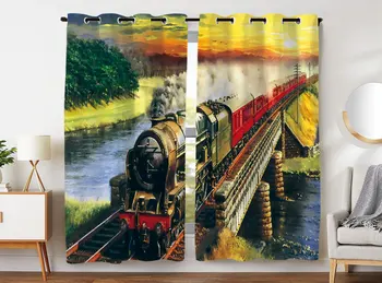 

HommomH blackout curtains (2 panels) top perforated bedroom type high quality fabric curtain train