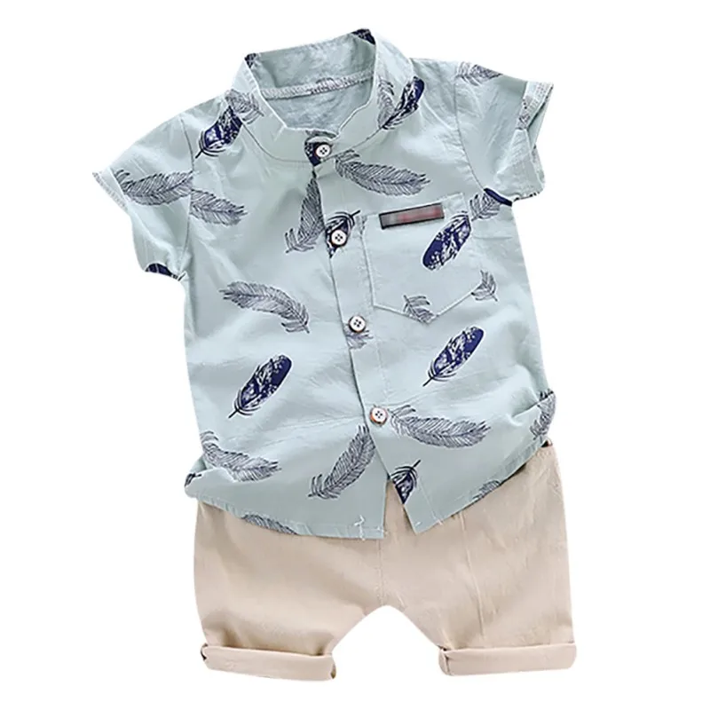 Детская одежда, 2 предмета, летняя одежда для маленьких мальчиков, праздничная пляжная рубашка с короткими рукавами, топ+ шорты, комплект - Цвет: G