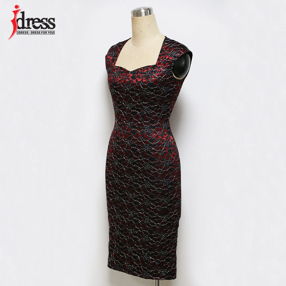 IDress Women Fashion 2020 Summer Sexy Sleeveless Bodycon Dress Ladies Lace Embroidery Knee Length Elegant Office Dress Vestidos (7)