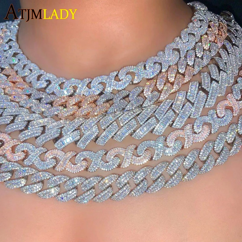 

2023 HipHop Sparking Cubic Zirconia Infinity Miami Cuban Chain Necklace Men Women Iced Out Bling Two Tone Plated Fashion Jewelry