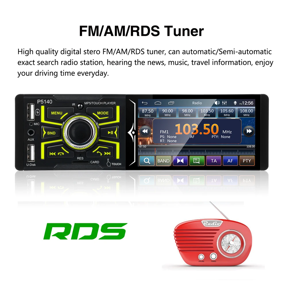 Podofo 4,1 дюйм радио Автомобильный сенсорный экран 1 DIN Авто Аудио Стерео Bluetooth авторадио FM USB SD микрофон универсальный автомобильный стерео