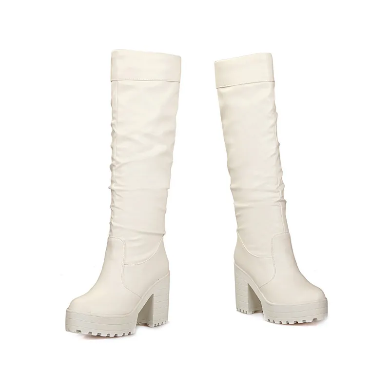 Smirnova hot fashion thick heel platform boots women round toe autumn winter dress shoes ladies knee high boots women